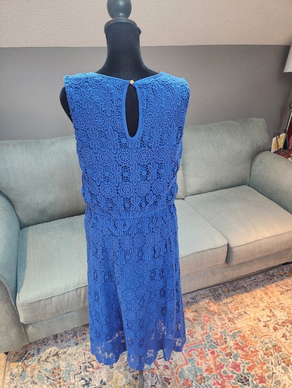 Lands End Blue Lace Sleeveless Midi Dress - Elegant Size 12 - Picture 8 of 10